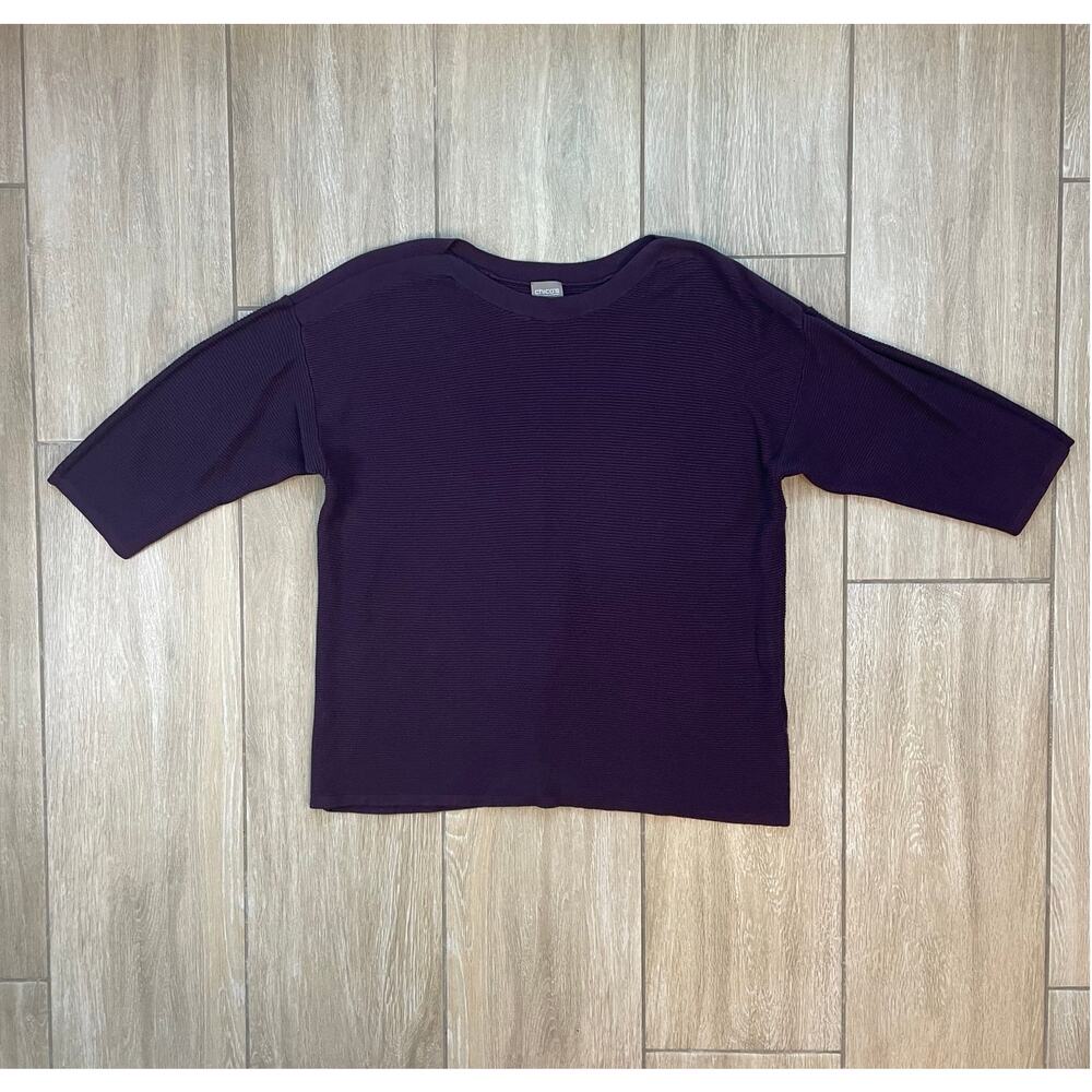 Chico’s Women’s 3/4 Sleeve Top Size 3 XL Purple Knit Boxy Pullover Blouse